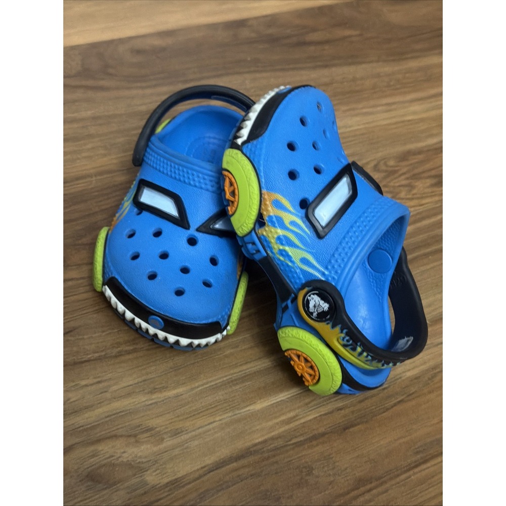 Crocs Hot Wheels Baby Sz 6C Colorful Boys Car Race car Clogs Shoes EUC